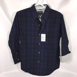 Black & Blue Plaid Button Down Shirt Medium 10-12